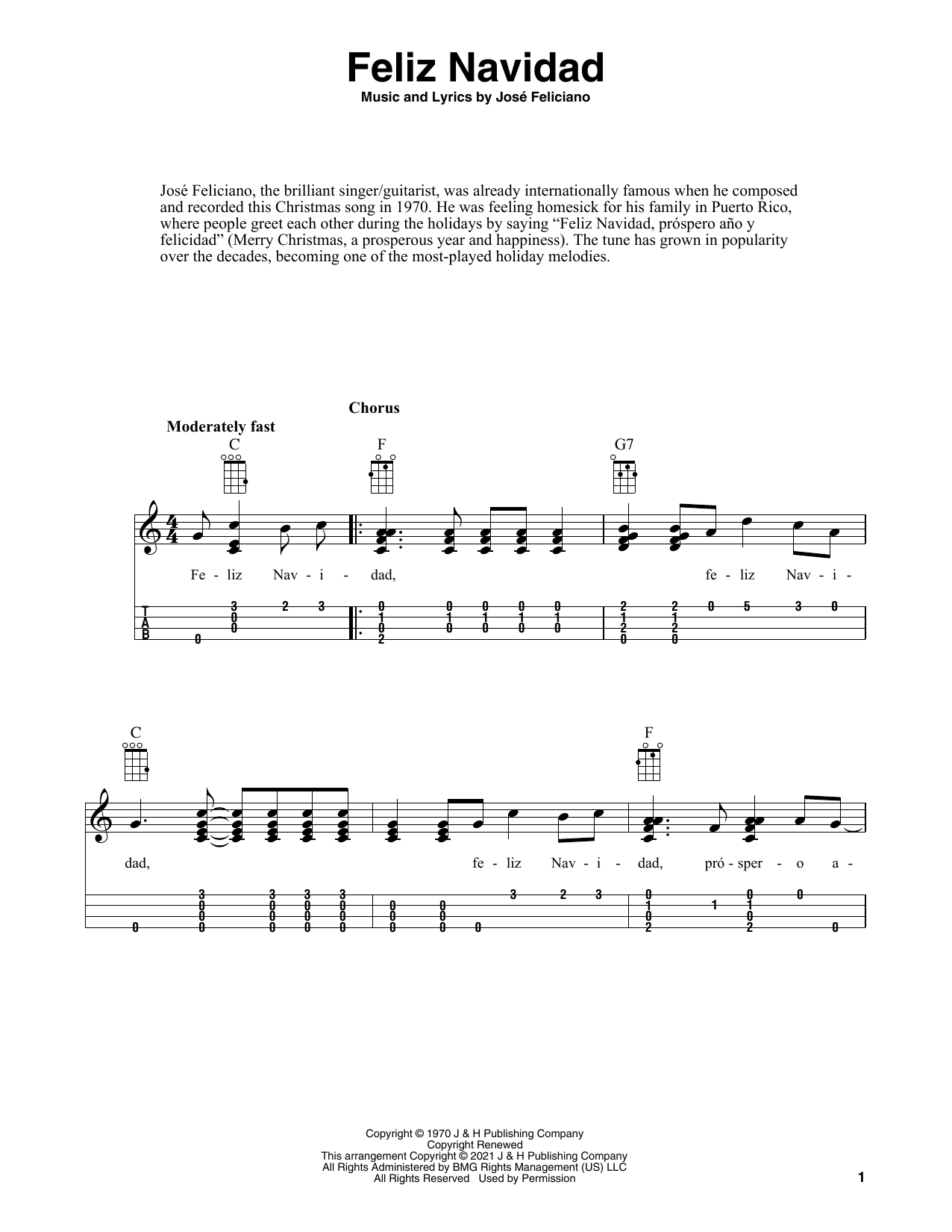 Jose Feliciano Feliz Navidad (arr. Fred Sokolow) Sheet Music Notes & Chords for Ukulele - Download or Print PDF