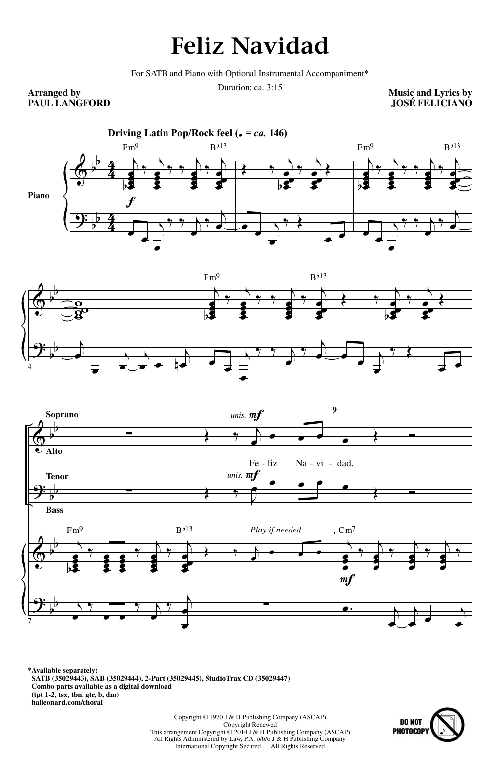 Jose Feliciano Feliz Navidad (arr. Paul Langford) Sheet Music Notes & Chords for SATB Choir - Download or Print PDF