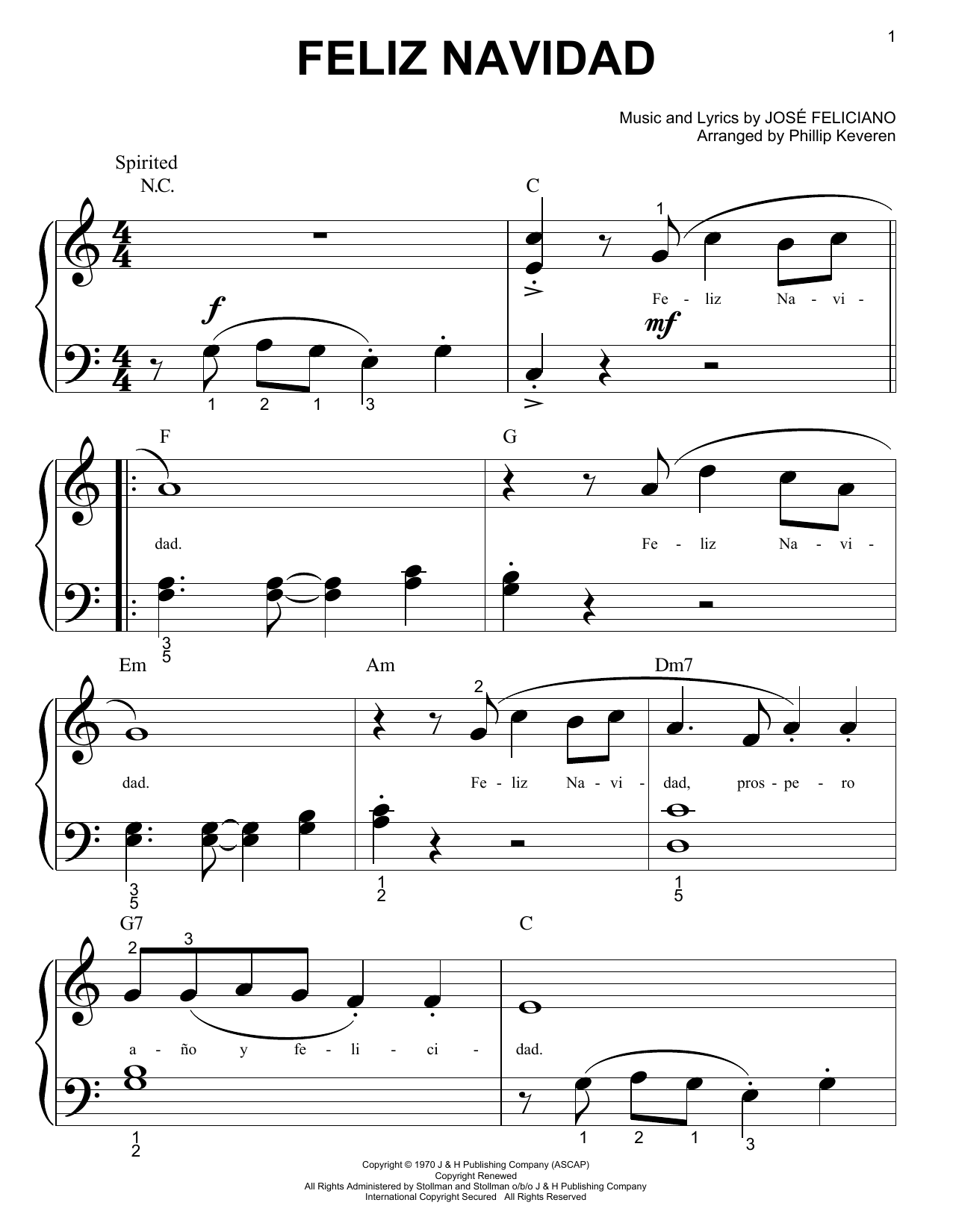 Phillip Keveren Feliz Navidad Sheet Music Notes & Chords for Piano (Big Notes) - Download or Print PDF