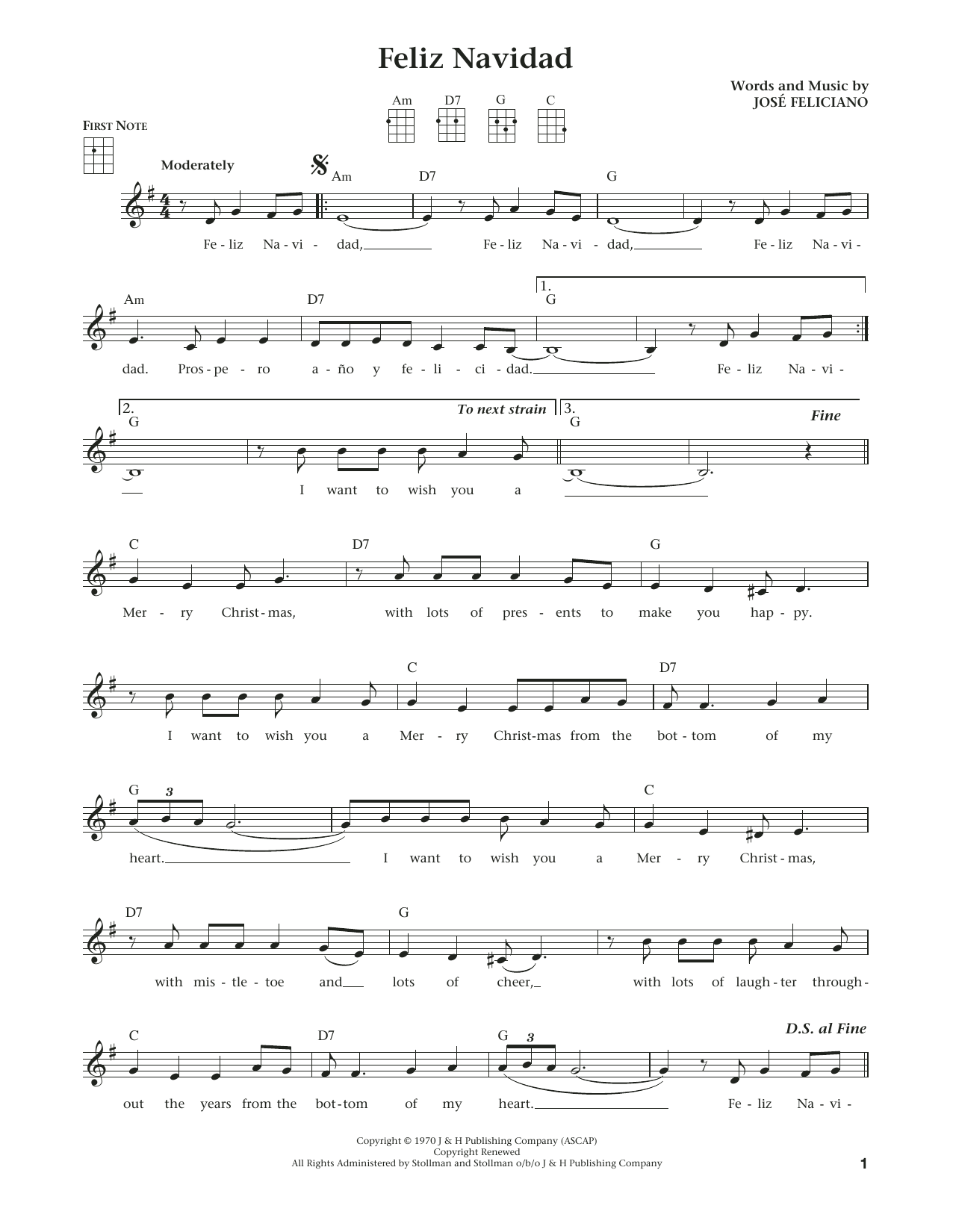 Jose Feliciano Feliz Navidad (from The Daily Ukulele) (arr. Liz and Jim Beloff) Sheet Music Notes & Chords for Ukulele - Download or Print PDF