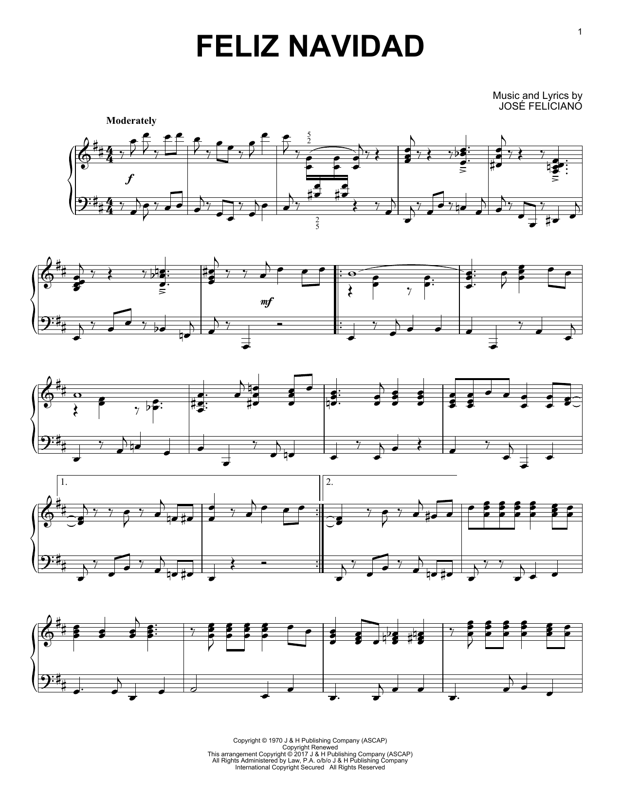 Jose Feliciano Feliz Navidad [Jazz version] Sheet Music Notes & Chords for Piano - Download or Print PDF