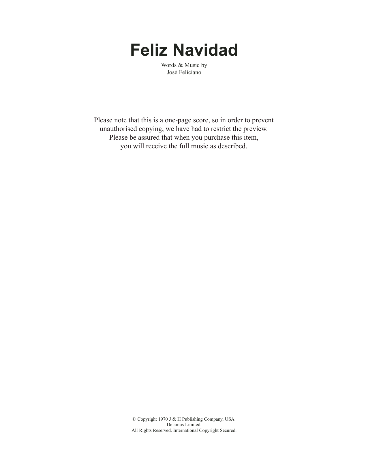 Jose Feliciano Feliz Navidad Sheet Music Notes & Chords for Voice - Download or Print PDF
