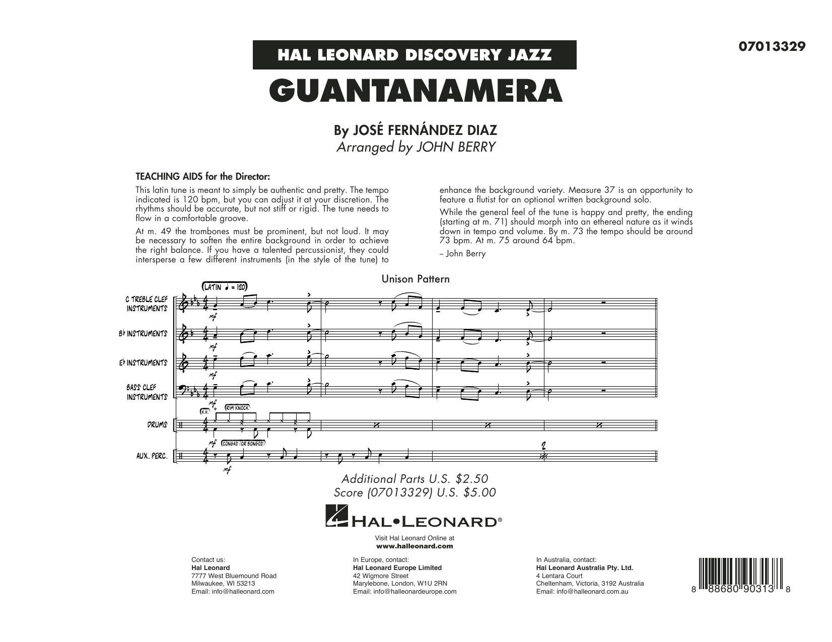 José Fernández Diaz Guantanamera (arr. John Berry) - Conductor Score (Full Score) Sheet Music Notes & Chords for Jazz Ensemble - Download or Print PDF