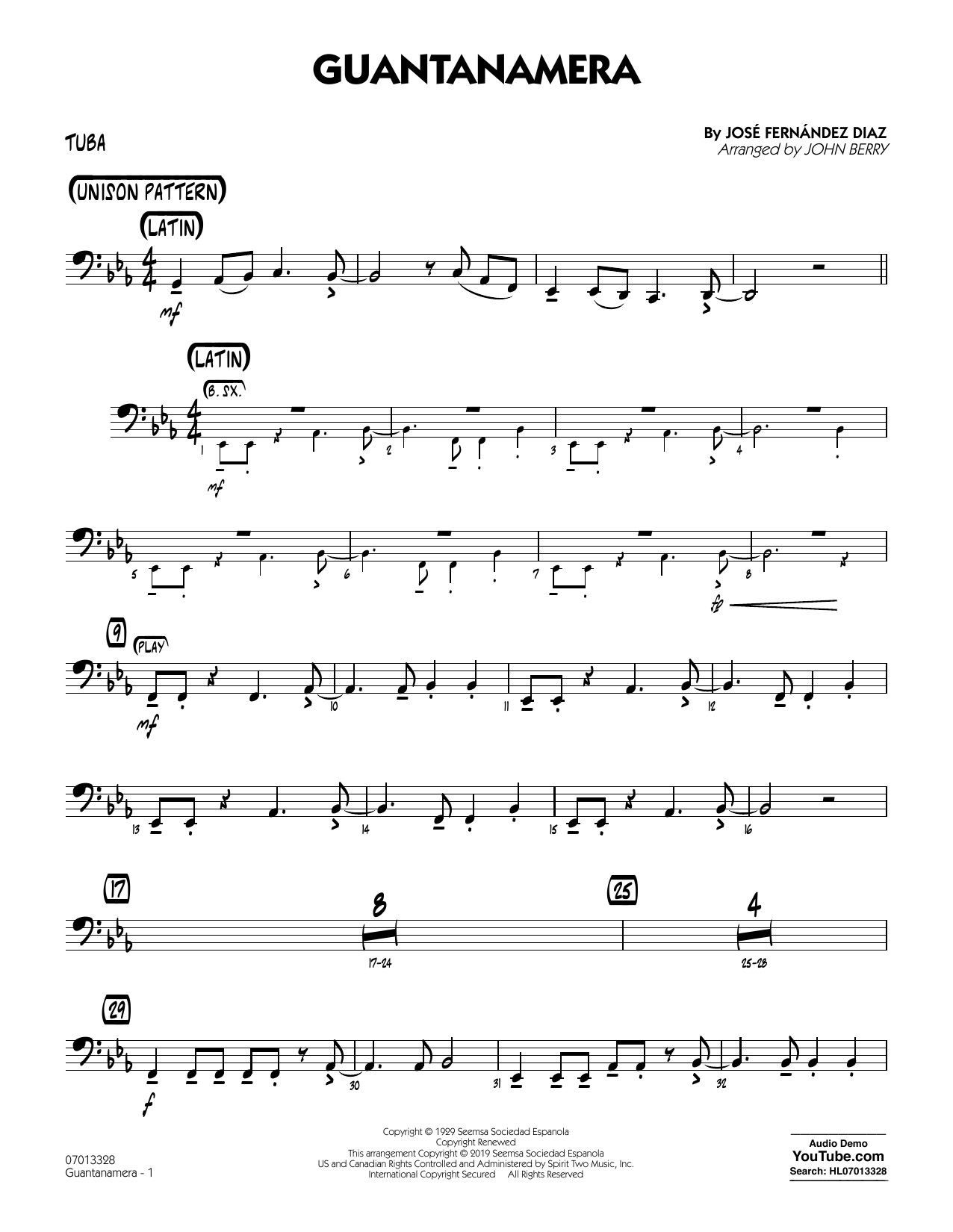 José Fernández Diaz Guantanamera (arr. John Berry) - Tuba Sheet Music Notes & Chords for Jazz Ensemble - Download or Print PDF