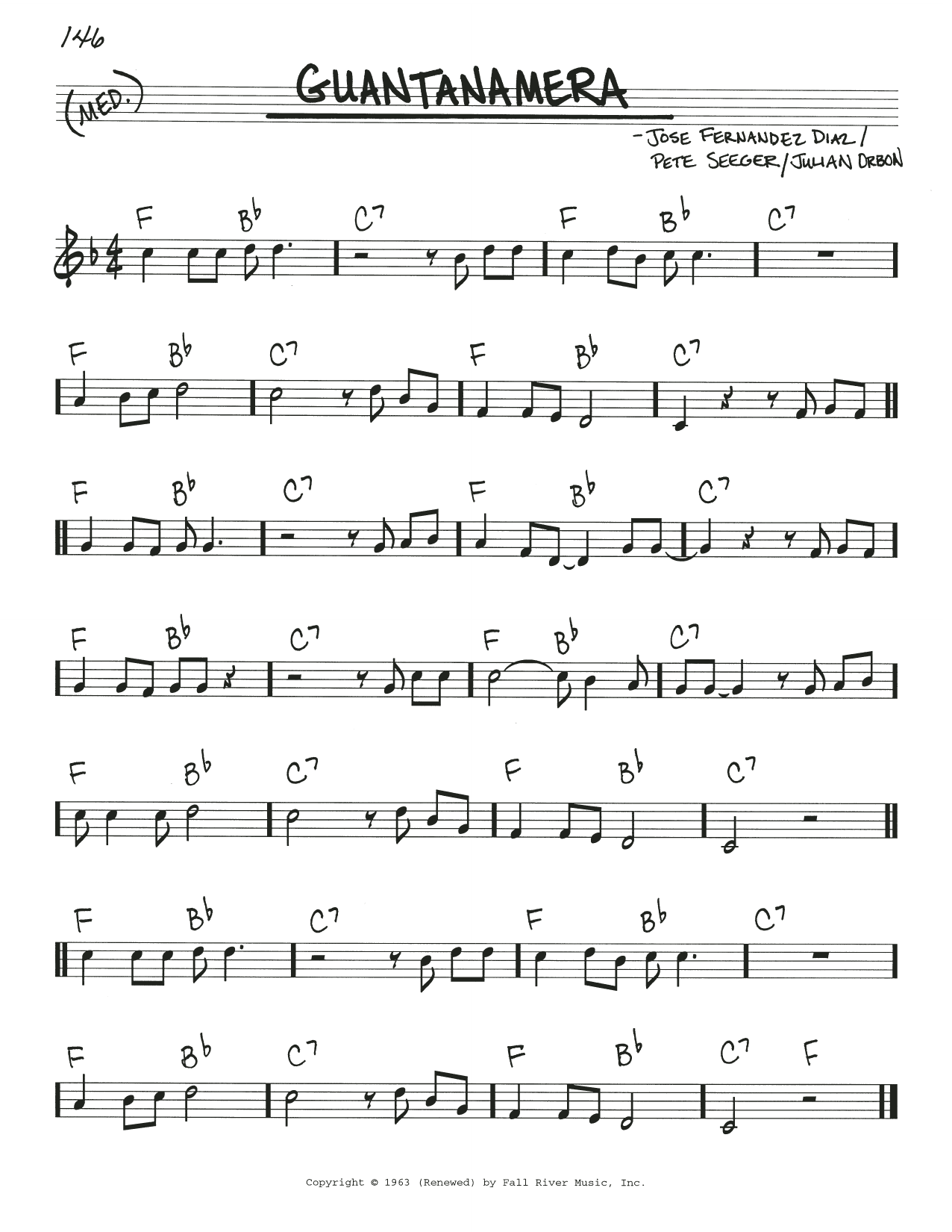 Jose Fernandez Diaz Guantanamera Sheet Music Notes & Chords for Piano, Vocal & Guitar Chords (Right-Hand Melody) - Download or Print PDF