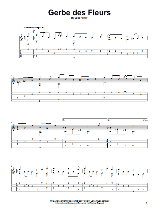 Jose Ferrer Gerbe Des Fleurs Sheet Music Notes & Chords for Guitar Tab - Download or Print PDF