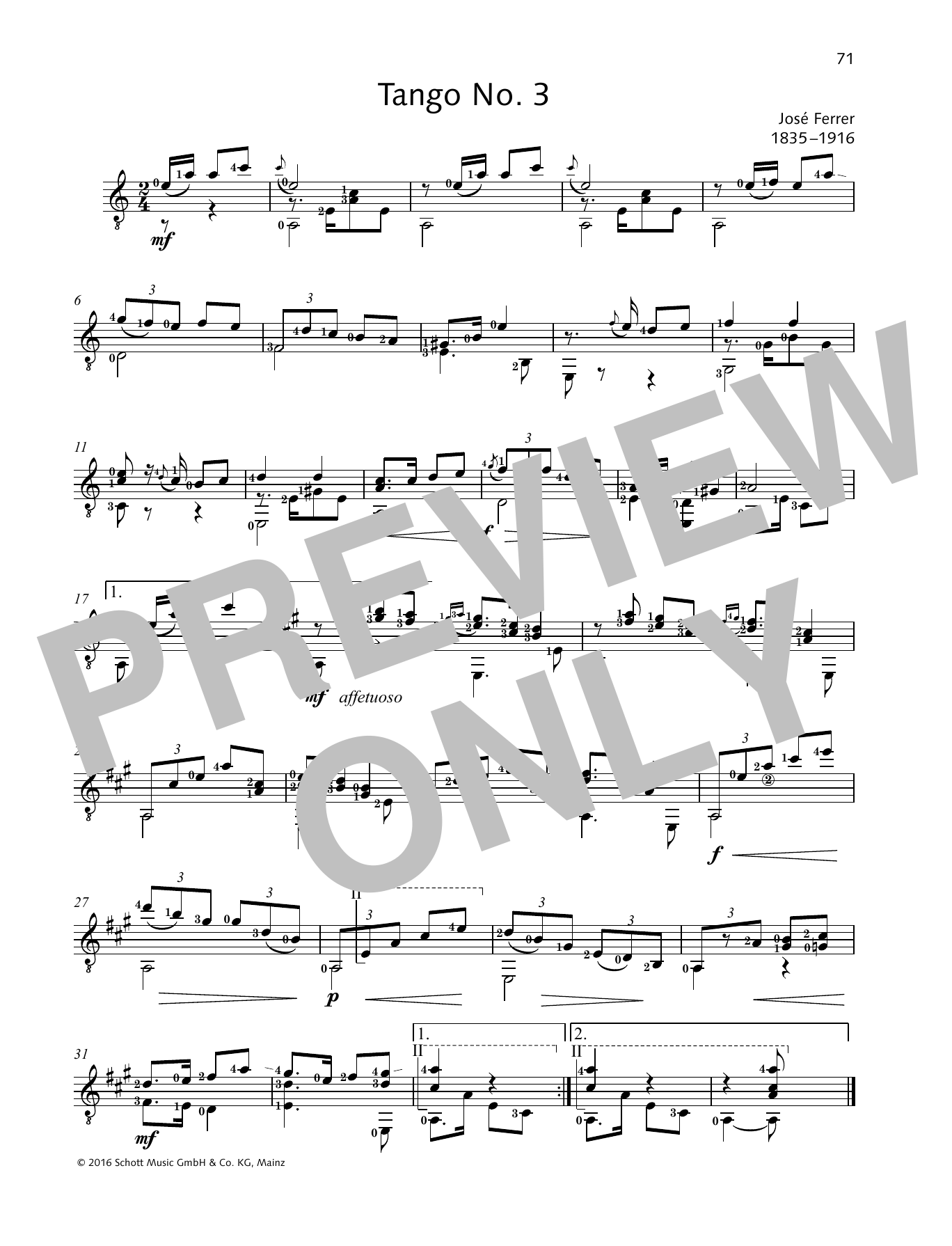 Jose Ferrer Tango No. 3 Sheet Music Notes & Chords for Solo Guitar - Download or Print PDF