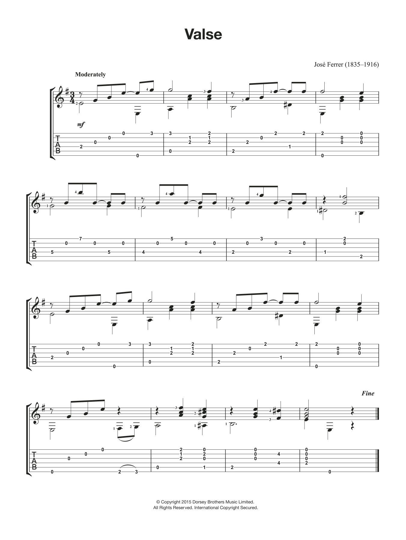 Jose Ferrer Valse Sheet Music Notes & Chords for Guitar - Download or Print PDF