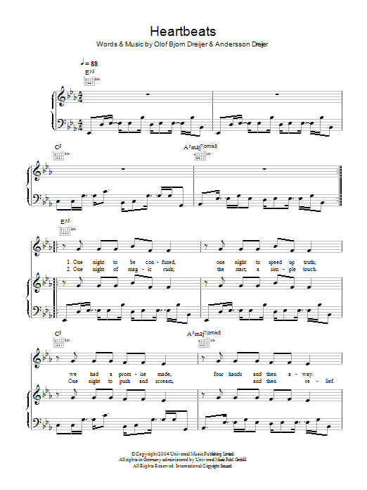 Jose Gonzalez Heartbeats Sheet Music Notes & Chords for Piano, Vocal & Guitar (Right-Hand Melody) - Download or Print PDF