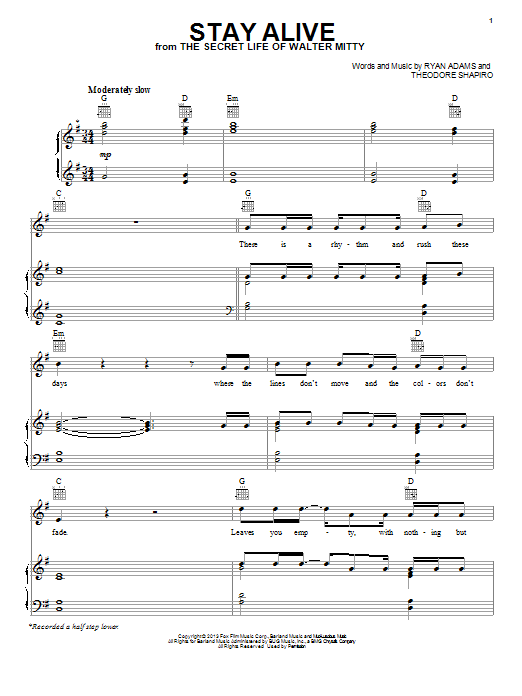 Jose Gonzalez Stay Alive Sheet Music Notes & Chords for Piano, Vocal & Guitar (Right-Hand Melody) - Download or Print PDF