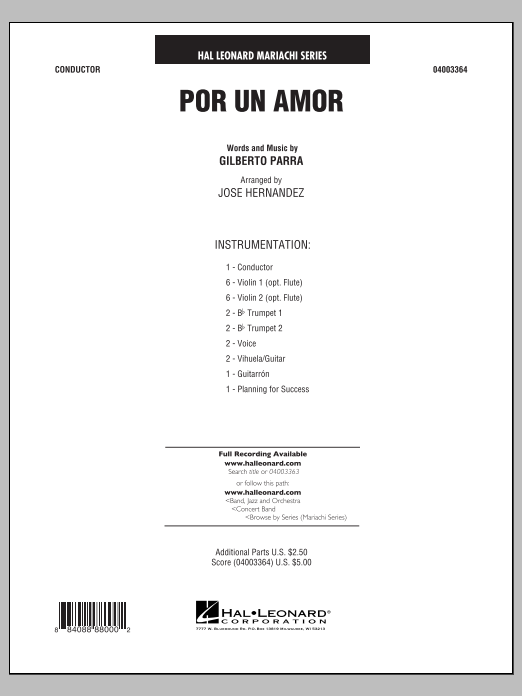 Jose Hernandez Por Un Amor - Full Score Sheet Music Notes & Chords for Concert Band - Download or Print PDF