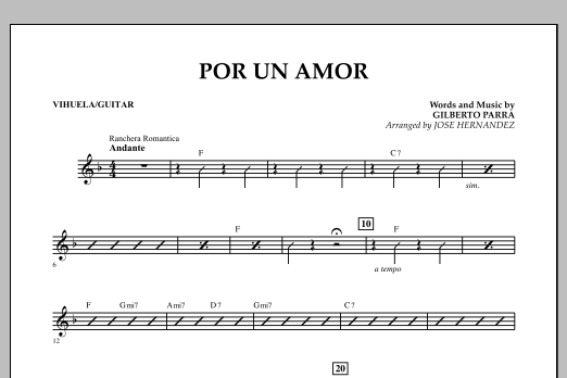 Jose Hernandez Por Un Amor - Vihuela/Guitar Sheet Music Notes & Chords for Concert Band - Download or Print PDF