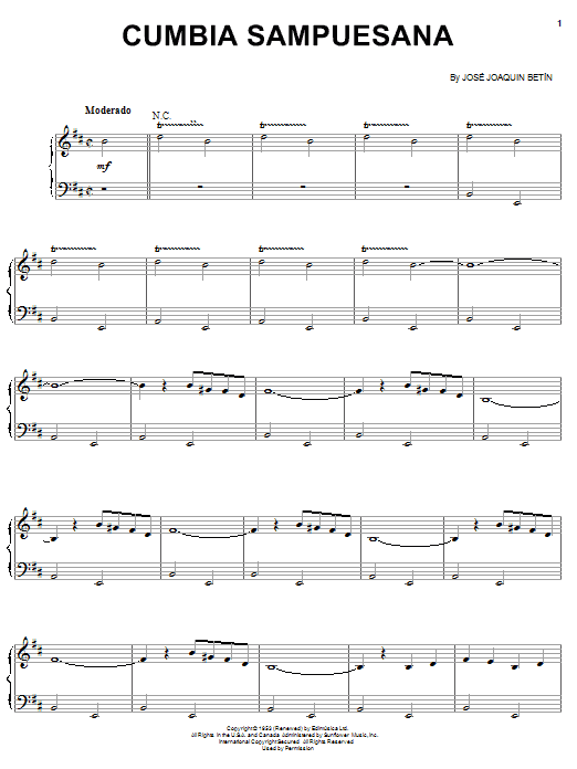 Jose Joaquin Betin Cumbia Sampuesana Sheet Music Notes & Chords for Piano, Vocal & Guitar (Right-Hand Melody) - Download or Print PDF