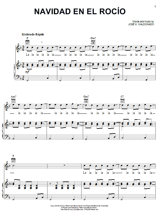 José M. Maldonado Navidad En El Rocío Sheet Music Notes & Chords for Piano, Vocal & Guitar (Right-Hand Melody) - Download or Print PDF