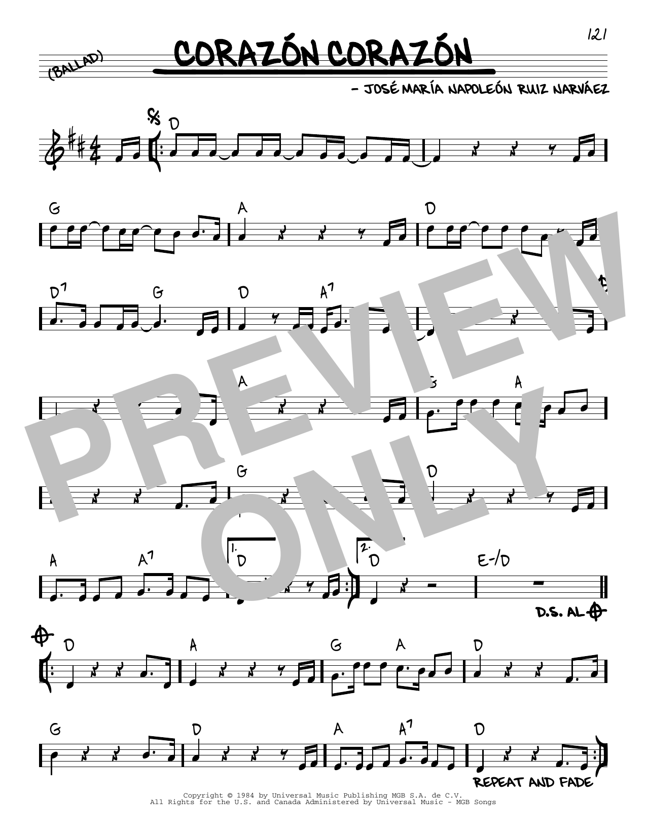 Jose Maria Napoleon Ruiz Narva Corazon Corazon Sheet Music Notes & Chords for Real Book – Melody & Chords - Download or Print PDF