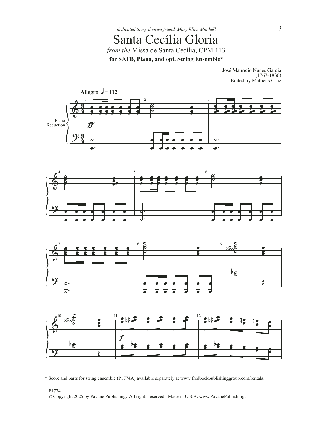 JOSÉ MAURÍCIO NUNES GARCIA Santa Cecilia Gloria (ed. Matheus Cruz) Sheet Music Notes & Chords for SATB Choir - Download or Print PDF