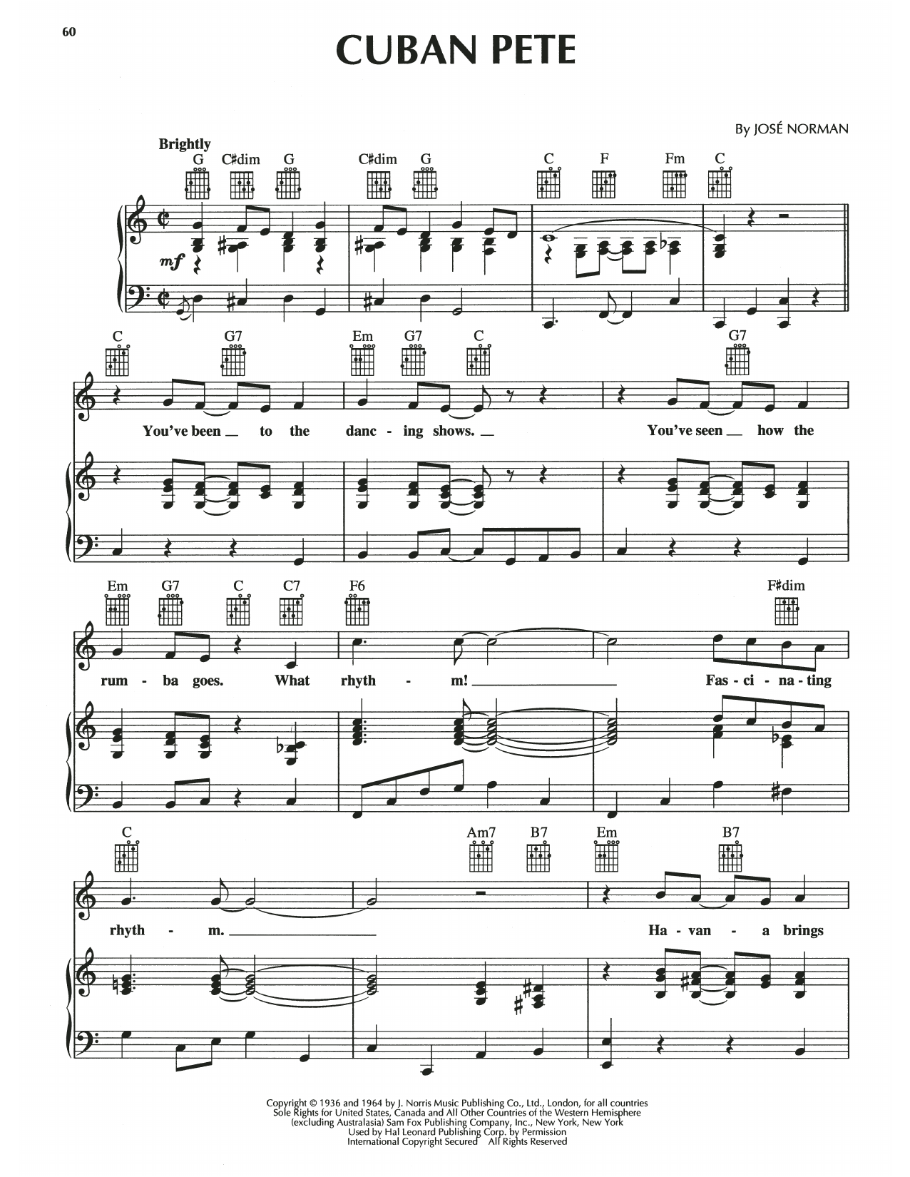 Jose Norman Cuban Pete Sheet Music Notes & Chords for Piano, Vocal & Guitar Chords (Right-Hand Melody) - Download or Print PDF