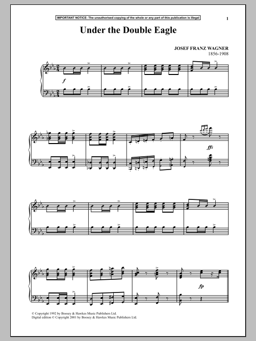 Josef Franz Wagner Under The Double Eagle Sheet Music Notes & Chords for Piano - Download or Print PDF