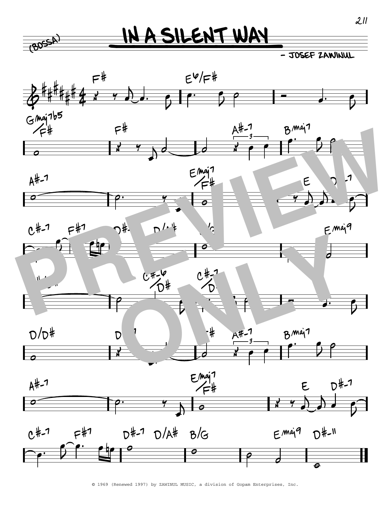 Josef Zawinul In A Silent Way Sheet Music Notes & Chords for Real Book – Melody & Chords - Download or Print PDF