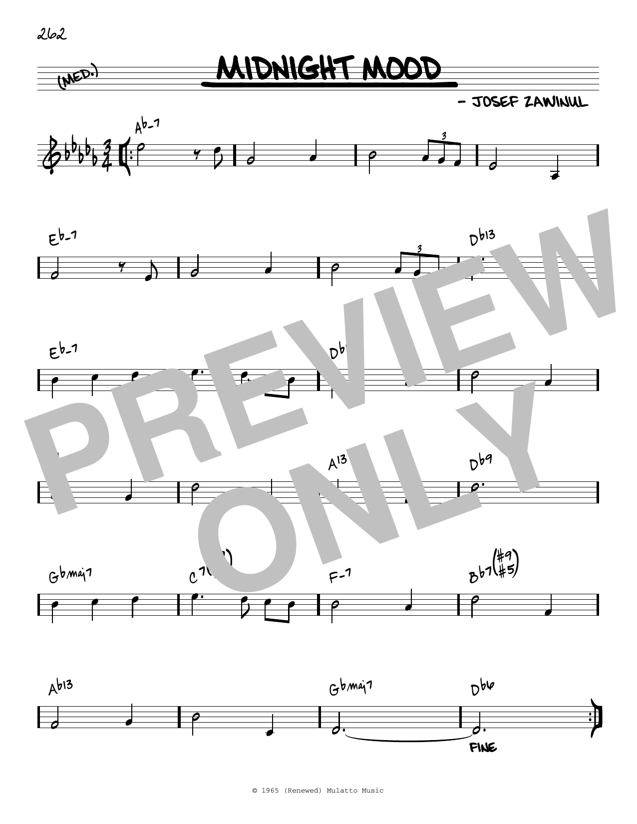 Josef Zawinul Midnight Mood [Reharmonized version] (arr. Jack Grassel) Sheet Music Notes & Chords for Real Book – Melody & Chords - Download or Print PDF