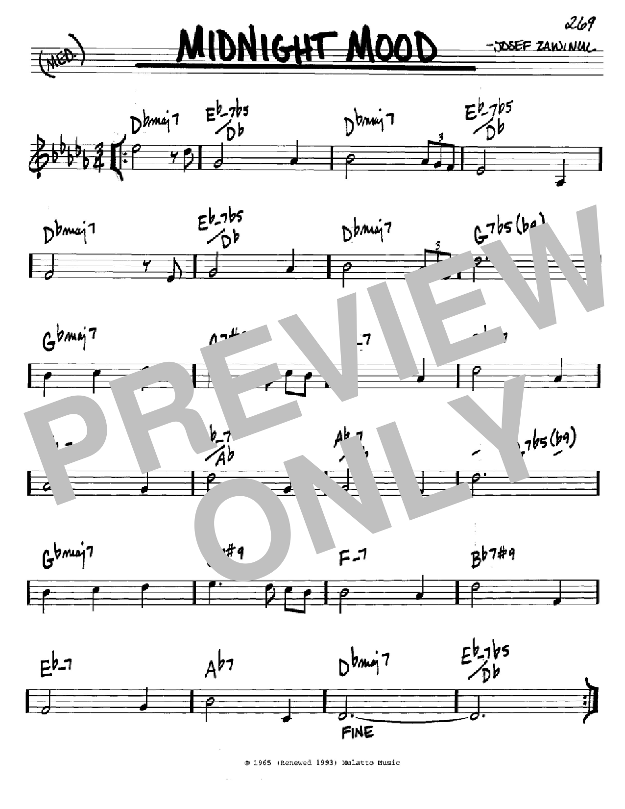 Josef Zawinul Midnight Mood Sheet Music Notes & Chords for Real Book - Melody & Chords - Bass Clef Instruments - Download or Print PDF