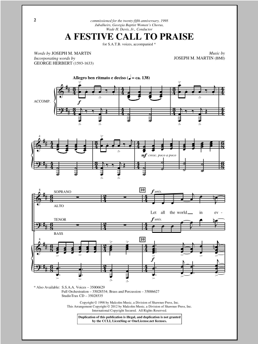 Joseph M. Martin A Festive Call To Praise Sheet Music Notes & Chords for SATB - Download or Print PDF