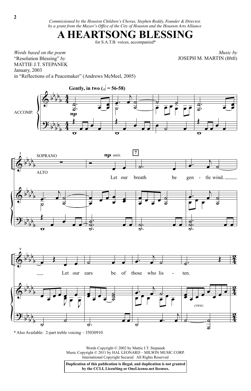 Joseph M. Martin A Heartsong Blessing Sheet Music Notes & Chords for SATB - Download or Print PDF