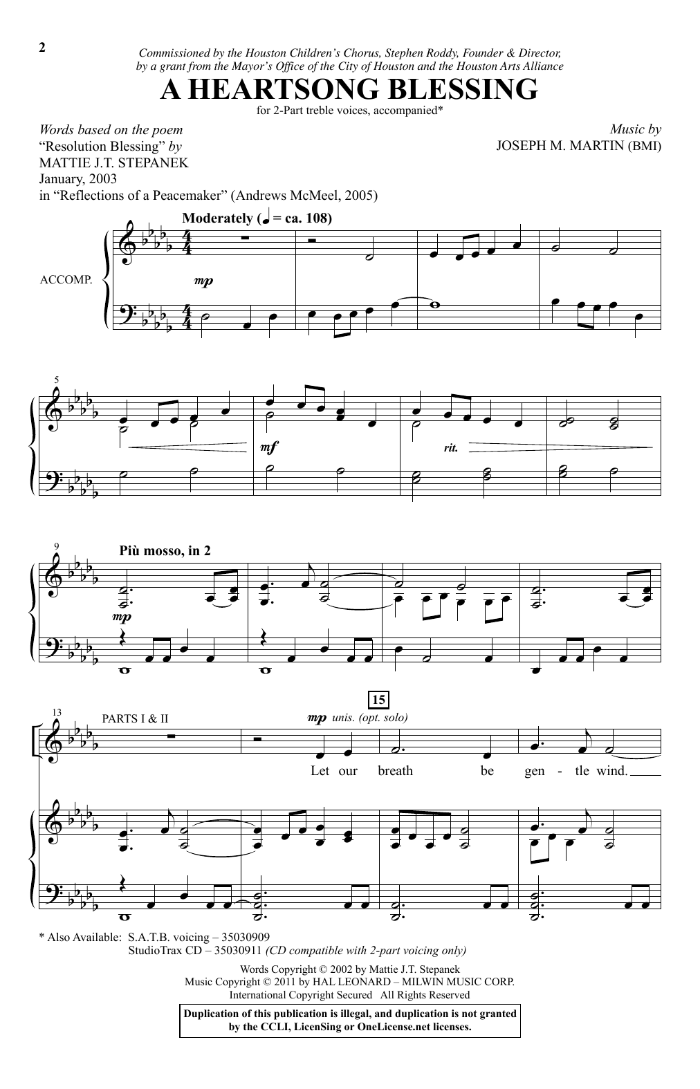 Joseph M. Martin A Heartsong Blessing Sheet Music Notes & Chords for SATB - Download or Print PDF