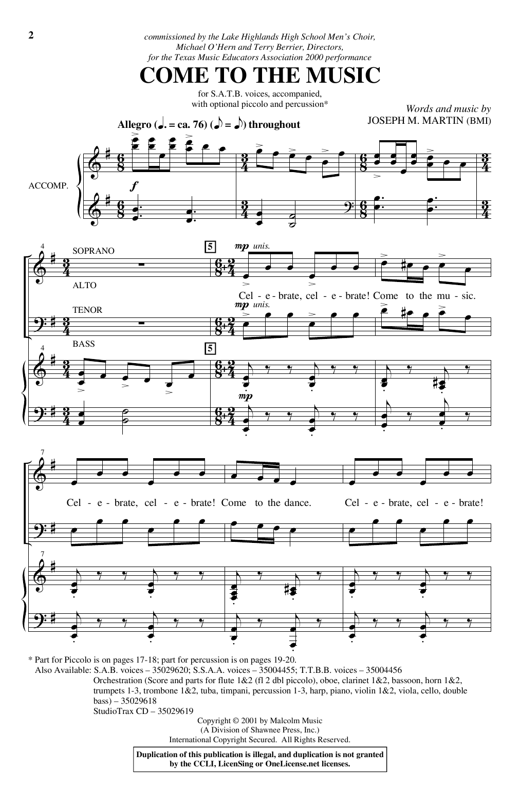 Joseph M. Martin Come To The Music Sheet Music Notes & Chords for SAB - Download or Print PDF