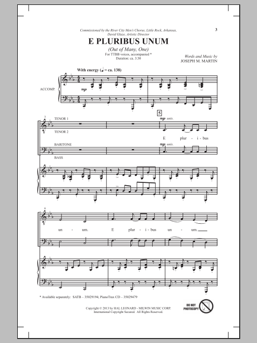 Joseph M. Martin E Pluribus Unum Sheet Music Notes & Chords for TTBB - Download or Print PDF