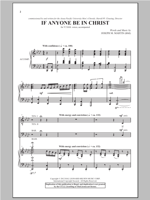 Joseph M. Martin If Anyone Be In Christ Sheet Music Notes & Chords for TTBB - Download or Print PDF