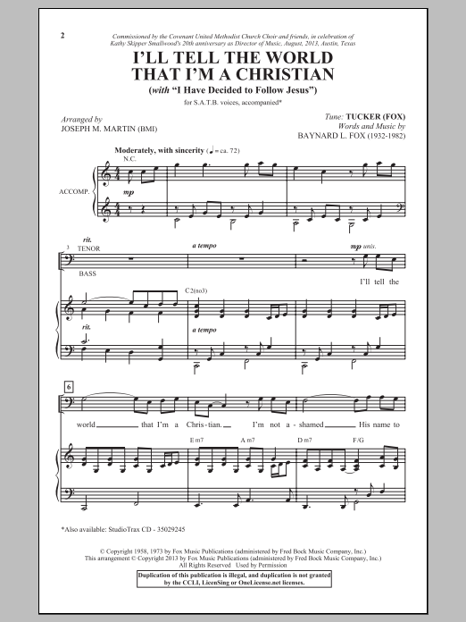 Joseph M. Martin I'll Tell The World That I'm A Christian Sheet Music Notes & Chords for SATB - Download or Print PDF