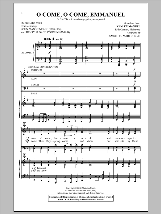 Joseph M. Martin O Come, O Come, Emmanuel (from Carols For Choir And Congregation) Sheet Music Notes & Chords for SATB - Download or Print PDF