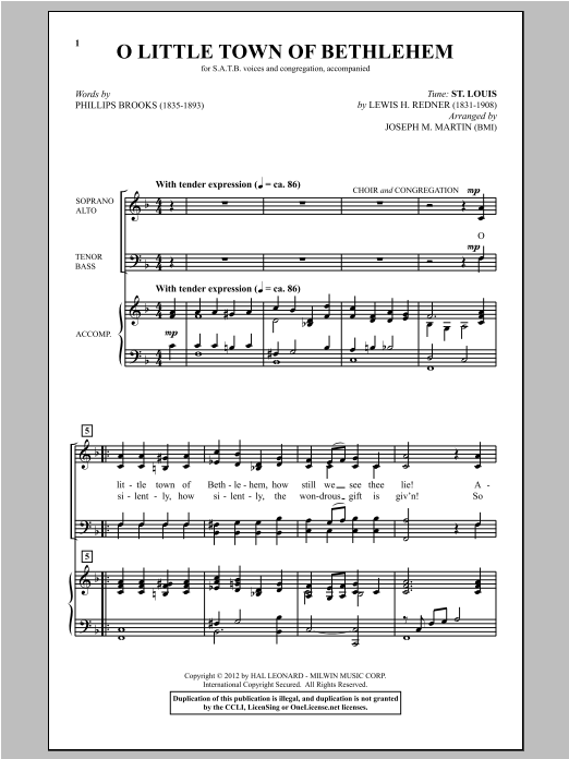 Joseph M. Martin O Little Town Of Bethlehem (from Carols For Choir And Congregation) Sheet Music Notes & Chords for SATB - Download or Print PDF