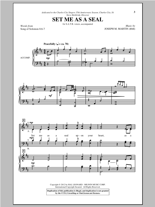 Joseph M. Martin Set Me As A Seal Sheet Music Notes & Chords for SATB - Download or Print PDF