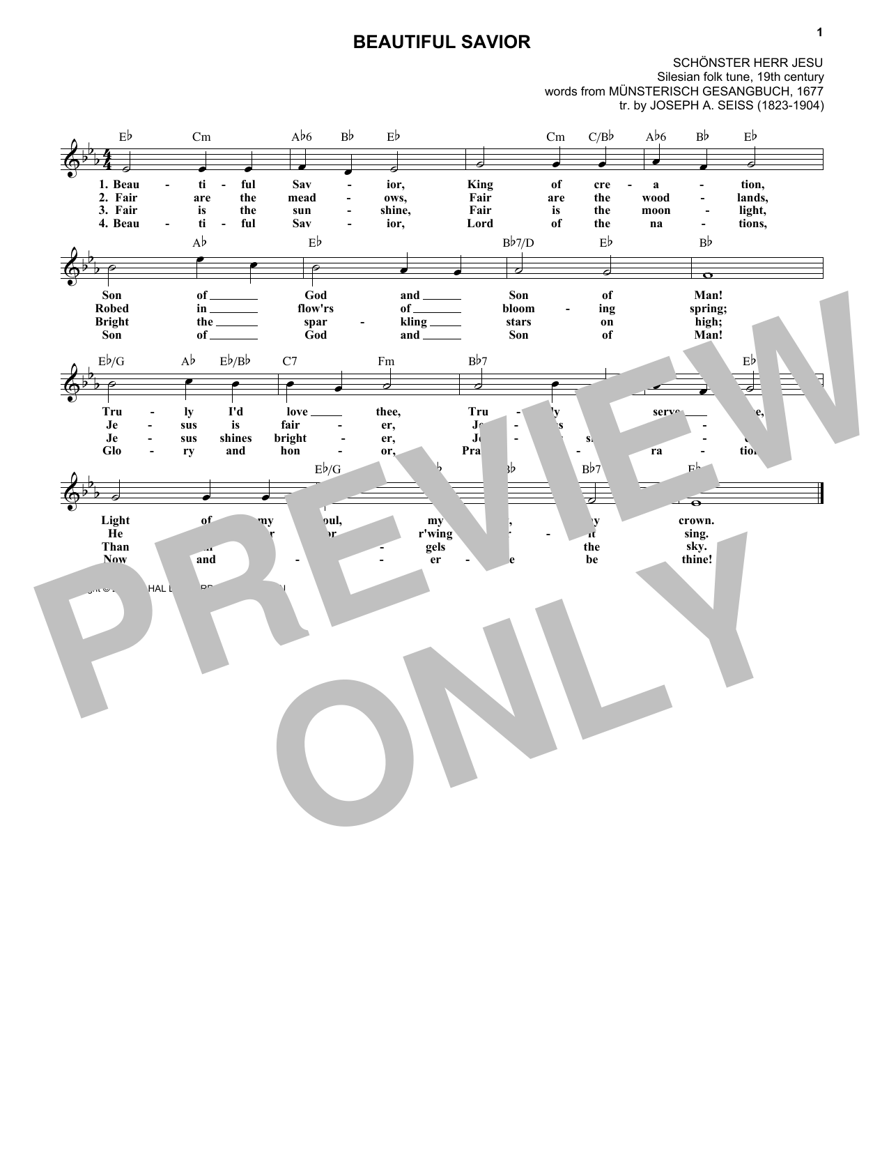 Joseph A. Seiss Beautiful Savior Sheet Music Notes & Chords for Melody Line, Lyrics & Chords - Download or Print PDF
