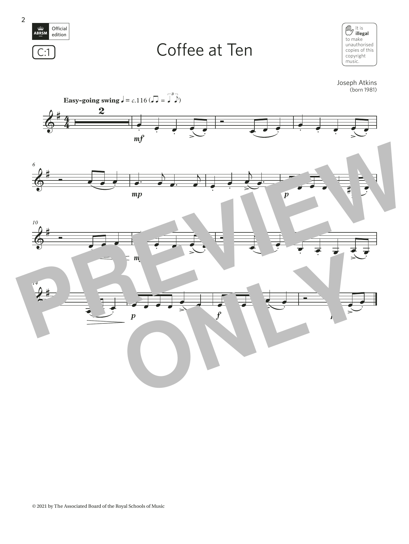 Joseph Atkins Coffee at Ten (Grade 1 List C1 from the ABRSM Clarinet syllabus from 2022) Sheet Music Notes & Chords for Clarinet Solo - Download or Print PDF