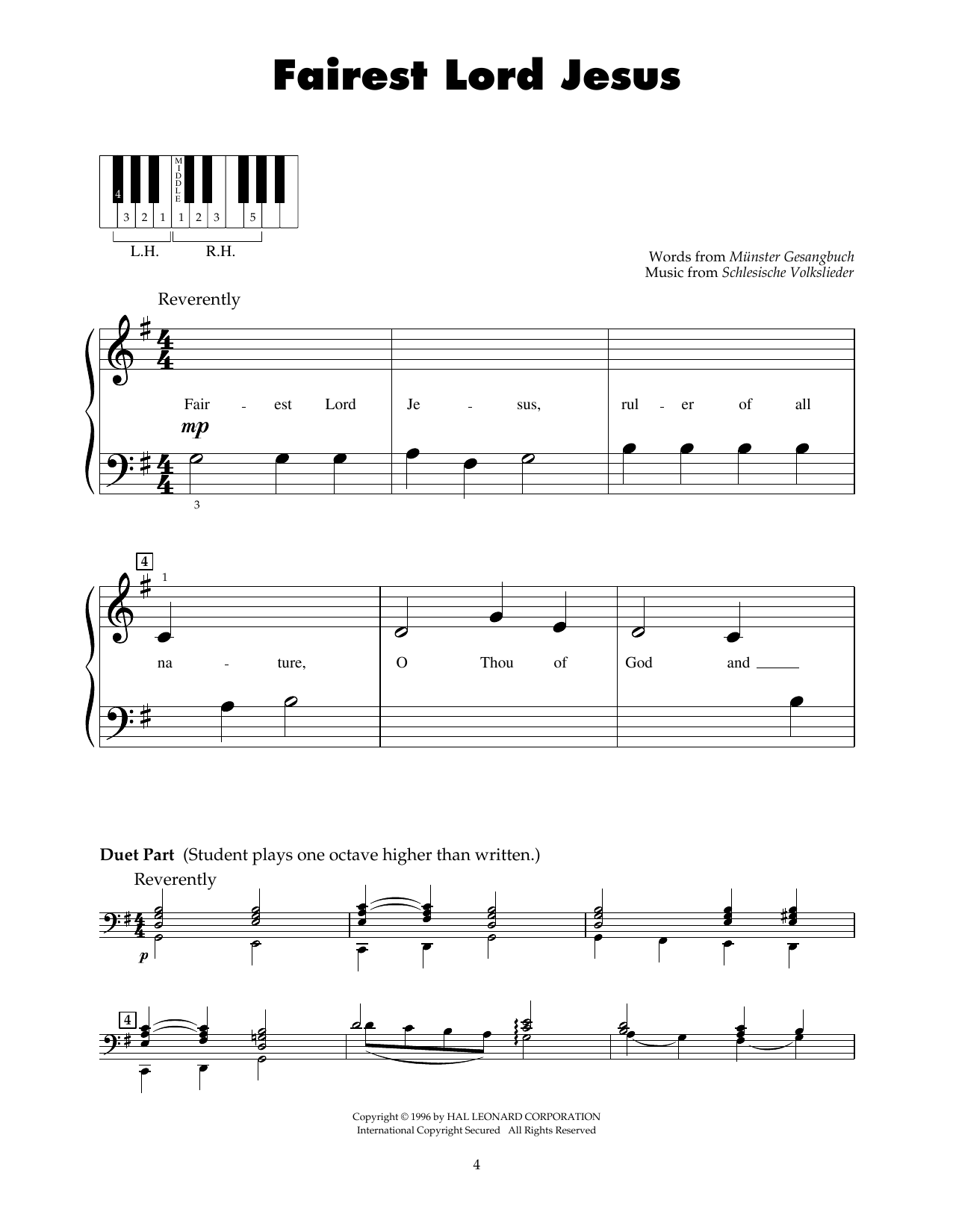Joseph August Seiss Fairest Lord Jesus Sheet Music Notes & Chords for 5-Finger Piano - Download or Print PDF