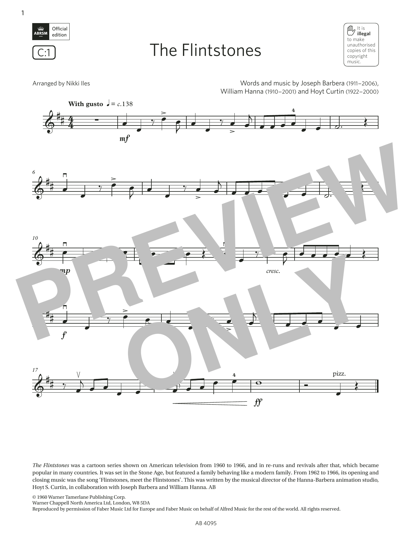Joseph Barbera The Flintstones (Grade 1, C1, from the ABRSM Violin Syllabus from 2024) Sheet Music Notes & Chords for Violin Solo - Download or Print PDF