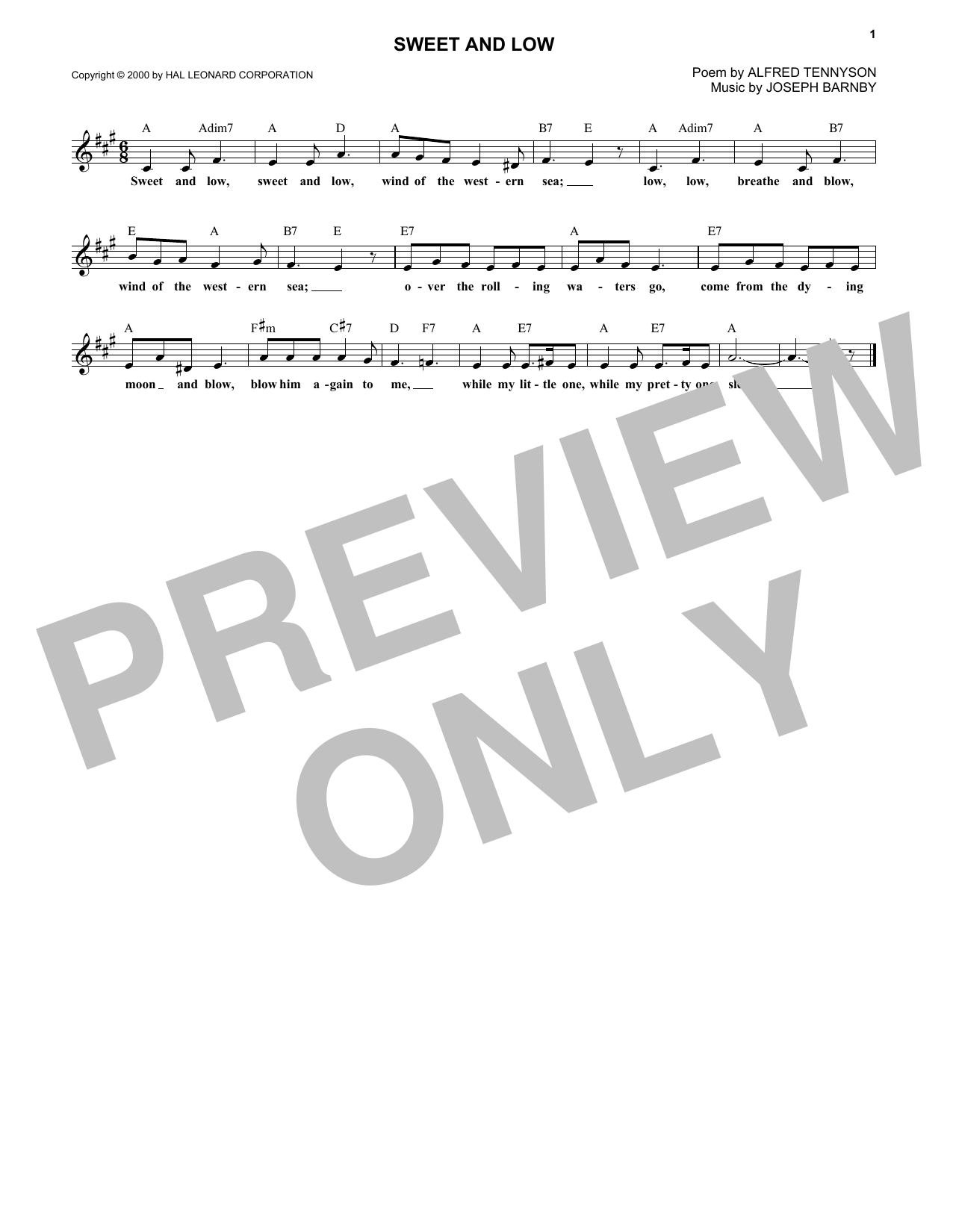 Joseph Barnby Sweet And Low Sheet Music Notes & Chords for Melody Line, Lyrics & Chords - Download or Print PDF