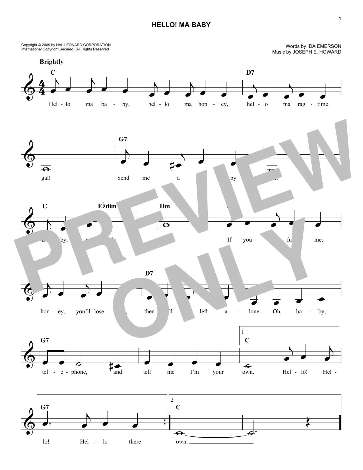 Joseph E. Howard Hello! Ma Baby sheet music notes and chords. Download Printable PDF.