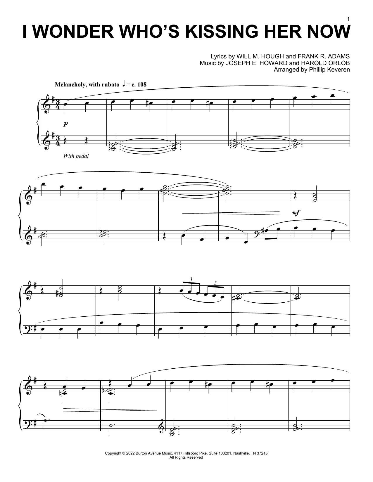 Joseph E. Howard I Wonder Who's Kissing Her Now (arr. Phillip Keveren) Sheet Music Notes & Chords for Piano Solo - Download or Print PDF