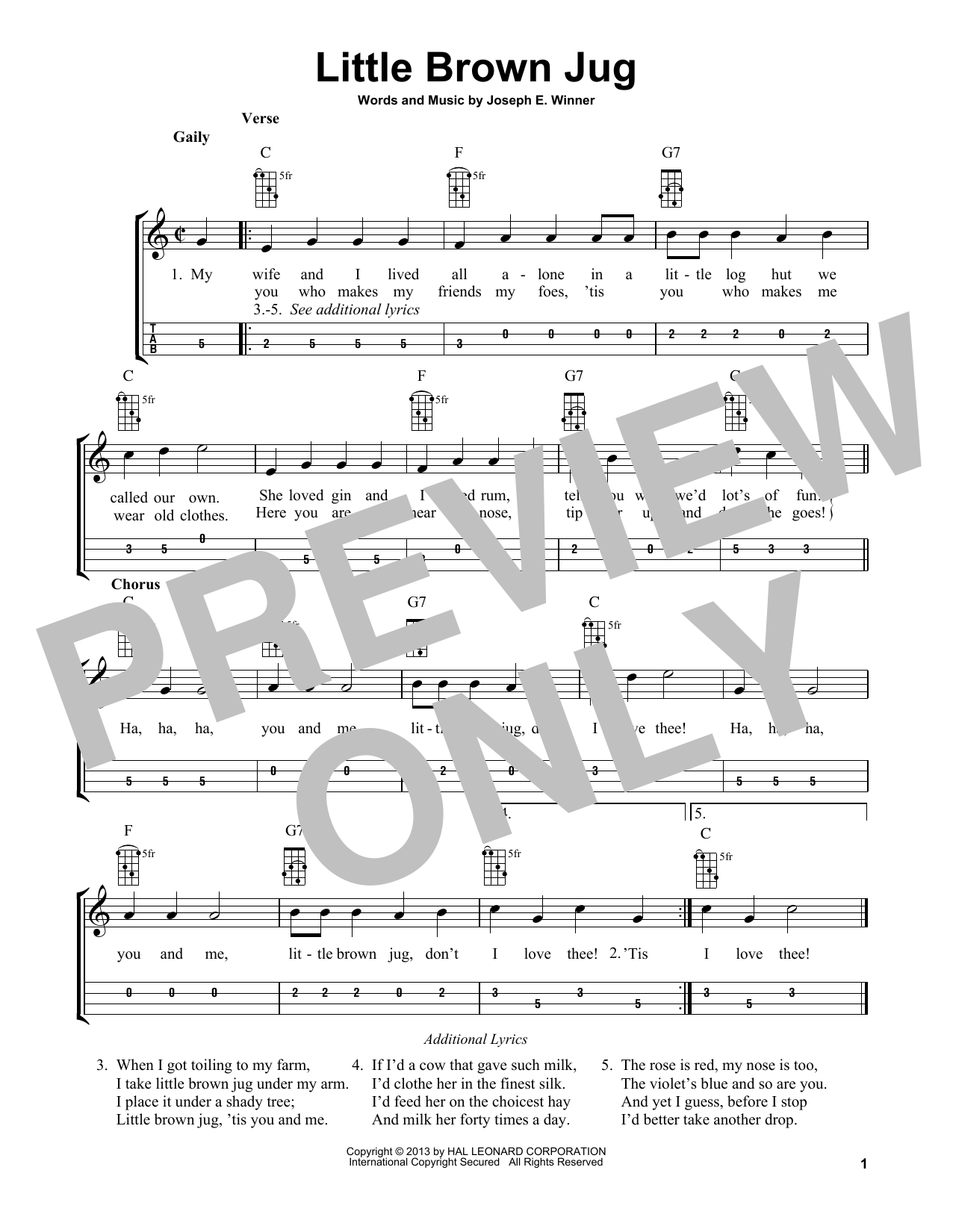 Joseph E. Winner Little Brown Jug (arr. Bobby Westfall) Sheet Music Notes & Chords for Mandolin - Download or Print PDF