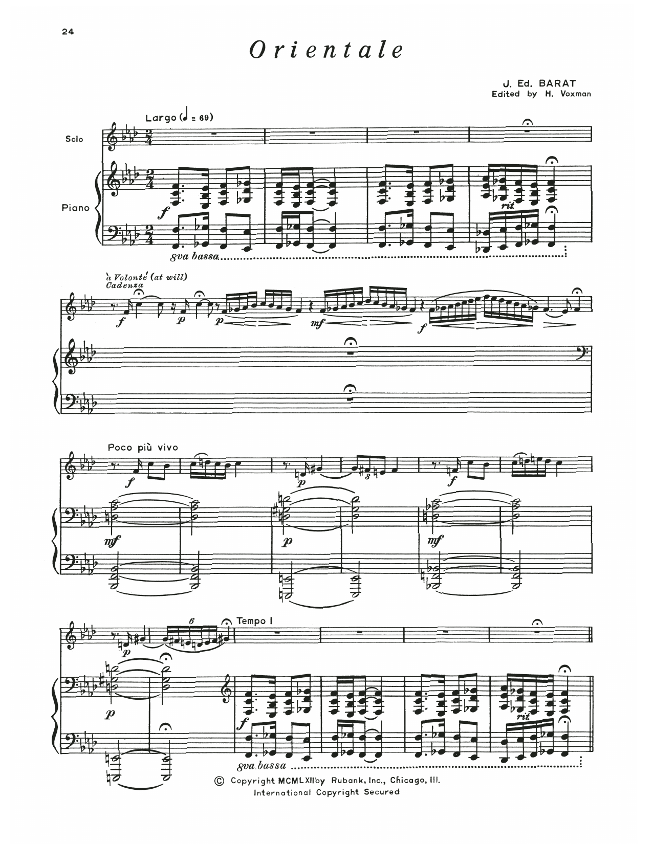 Joseph Edouard Barat Orientale Sheet Music Notes & Chords for Baritone T.C. and Piano - Download or Print PDF