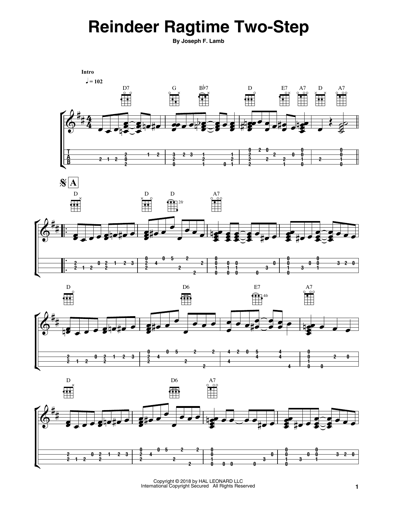 Fred Sokolow Reindeer Ragtime Two-Step Sheet Music Notes & Chords for Ukulele - Download or Print PDF