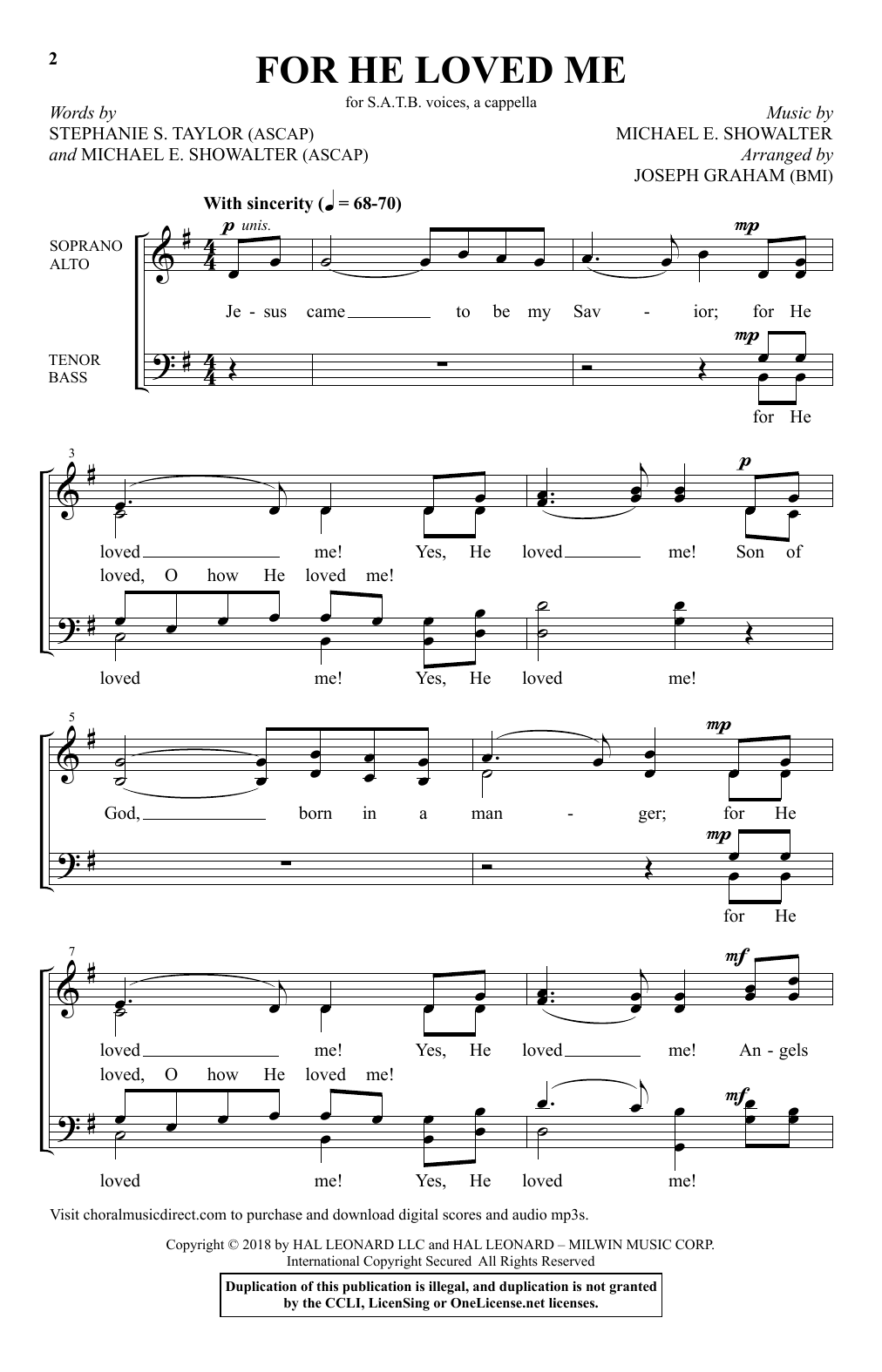 Joseph Graham For He Loved Me Sheet Music Notes & Chords for SATB - Download or Print PDF