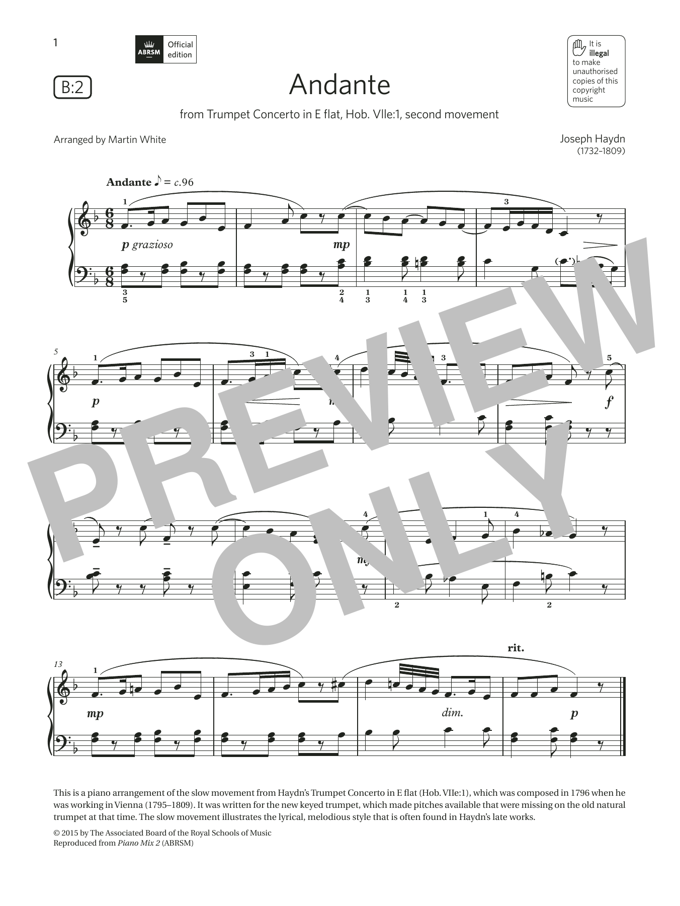 Joseph Haydn Andante (Grade 3, list B2, from the ABRSM Piano Syllabus 2021 & 2022) Sheet Music Notes & Chords for Piano Solo - Download or Print PDF