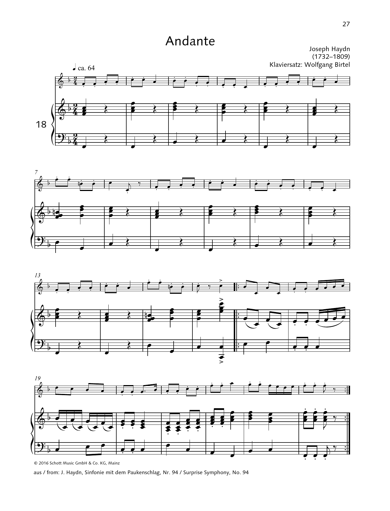 Joseph Haydn Andante Sheet Music Notes & Chords for String Solo - Download or Print PDF