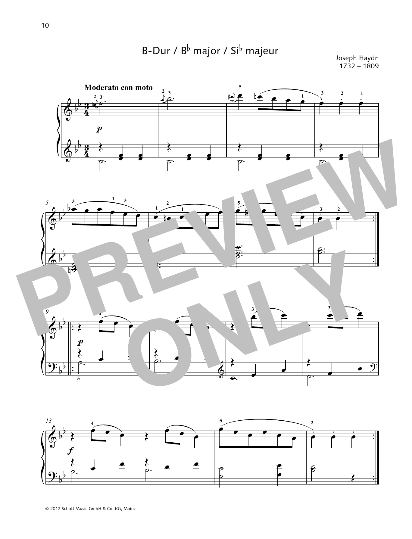 Joseph Haydn German Dance B-flat major Sheet Music Notes & Chords for Piano Solo - Download or Print PDF