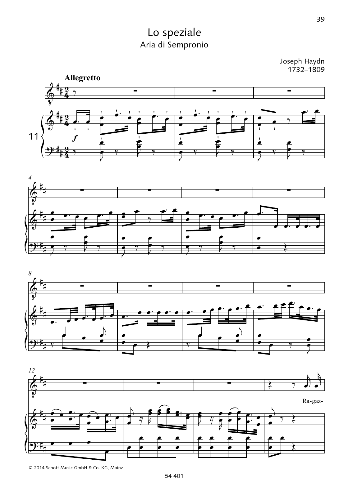 Joseph Haydn Ragazzaccie, che senza cervello Sheet Music Notes & Chords for Piano & Vocal - Download or Print PDF